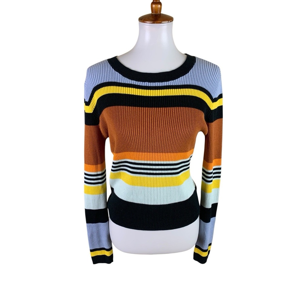 Urban Outfitters Womens L Striped Ribbed Sweater Y2K Retro Colorblock Pullover
